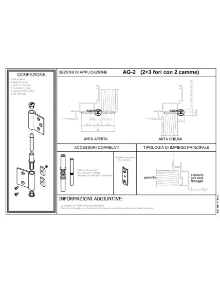 AG-2 - Charnière pour portes d’intérieur en aluminium/bois, 3+2 trous